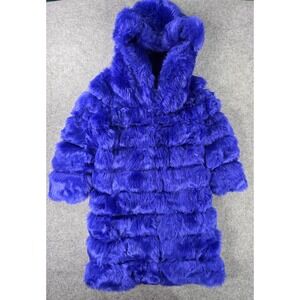 The Beauty Optimal Product Royal Blue Faux Fur Paneled Hooded Long Coat - Size S